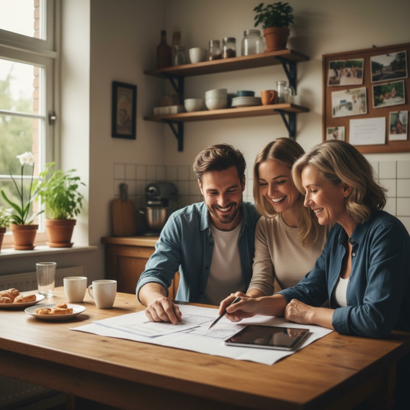 Couple examinant les dossiers d'aides à la rénovation énergétique avec un conseiller.