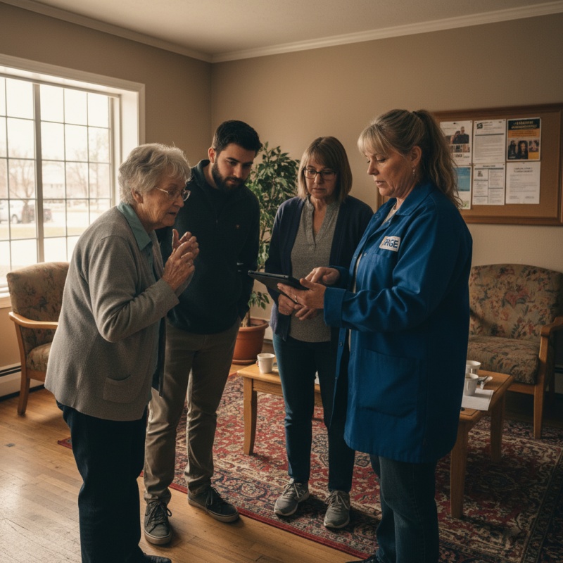 Technicien Audit Rénovation présentant les bénéfices d'un audit énergétique à des copropriétaires.