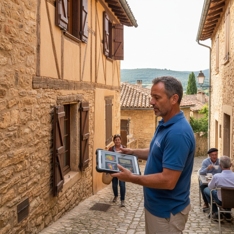 Technicien RGE réalisant un audit énergétique sur une maison catalane à Perpignan