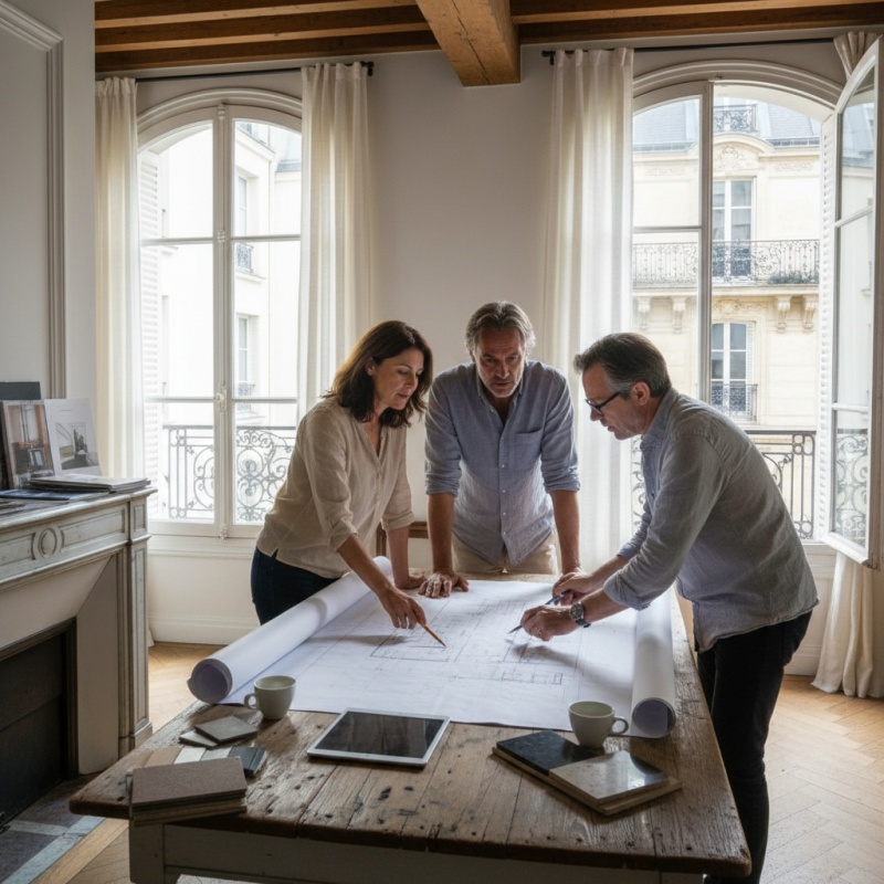 Couple de propriétaires à Boulogne-Billancourt planifiant leur rénovation avec un conseiller France Rénov