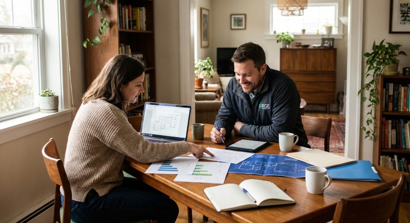 Propriétaire consultant un professionnel RGE pour planifier la rénovation énergétique de sa passoire thermique